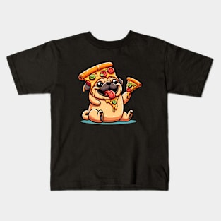 Cute Funny Pug Dog Eating Pizza Kids T-Shirt